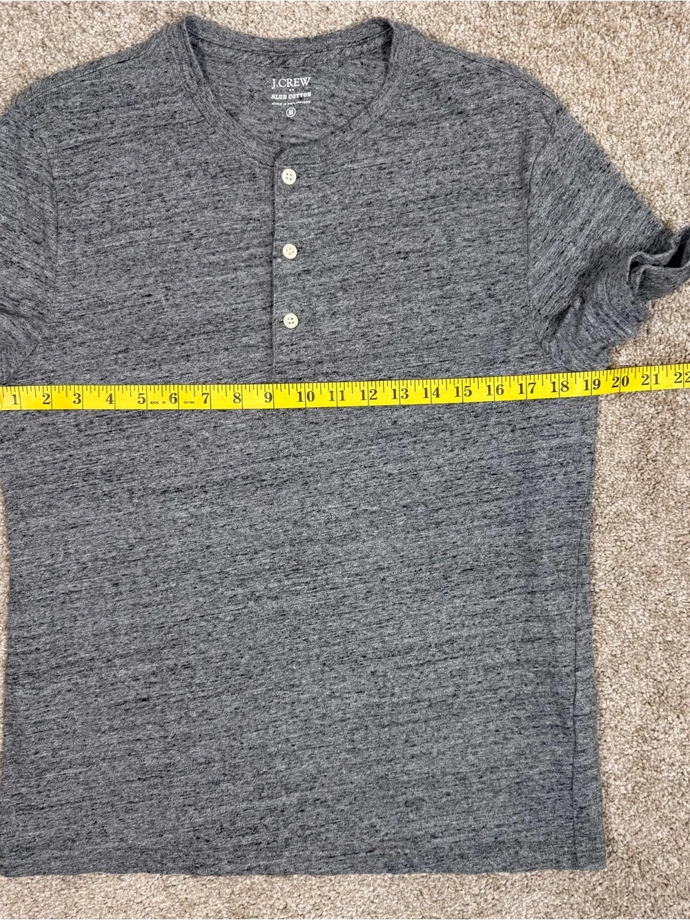 J. Crew Men's M Slub Cotton Heather Gray Short-Sleeve Henley